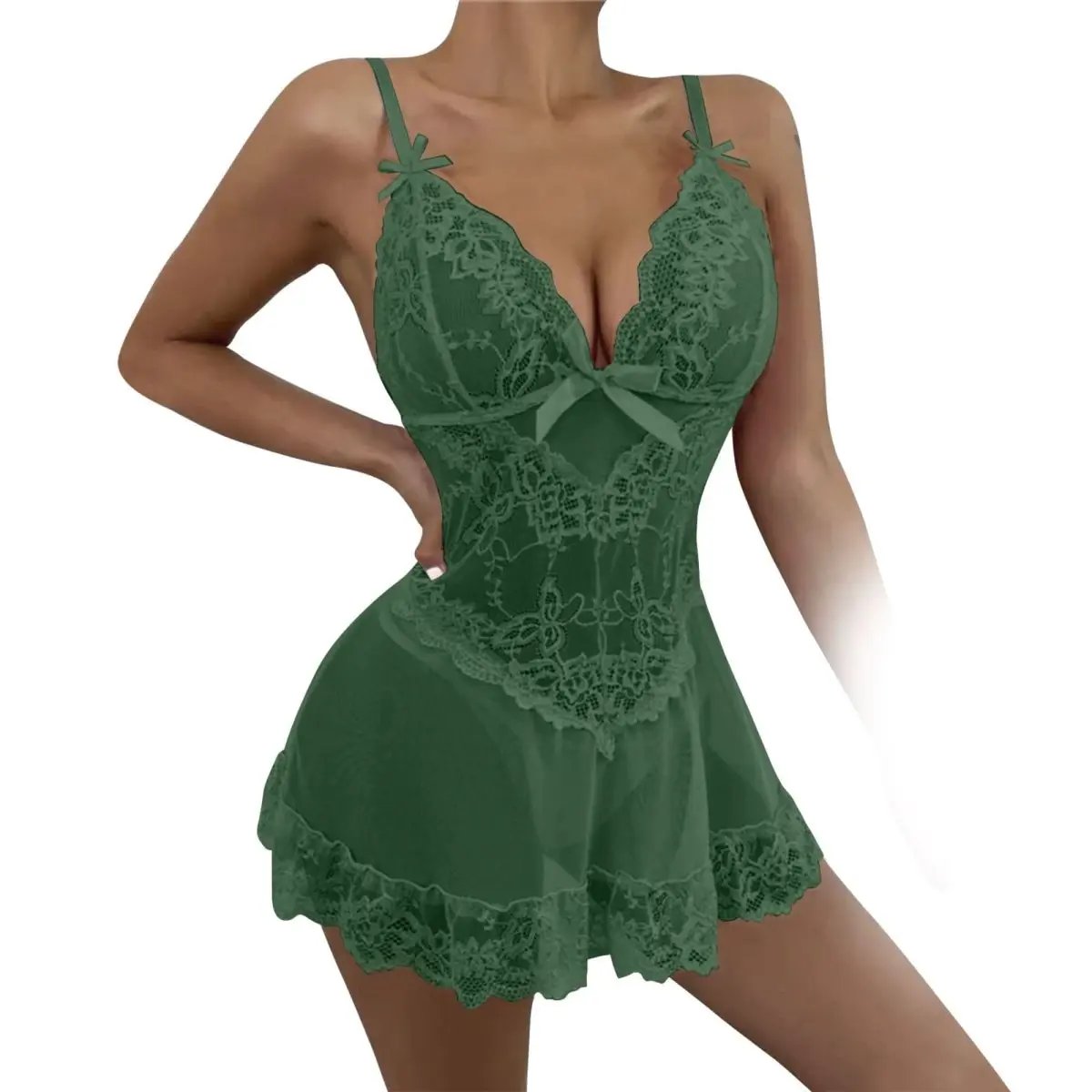 Love Salve Lingerie Lace Nightgown Dress – Babydoll Sleeveless See Through Sleepwear - Love Salve
